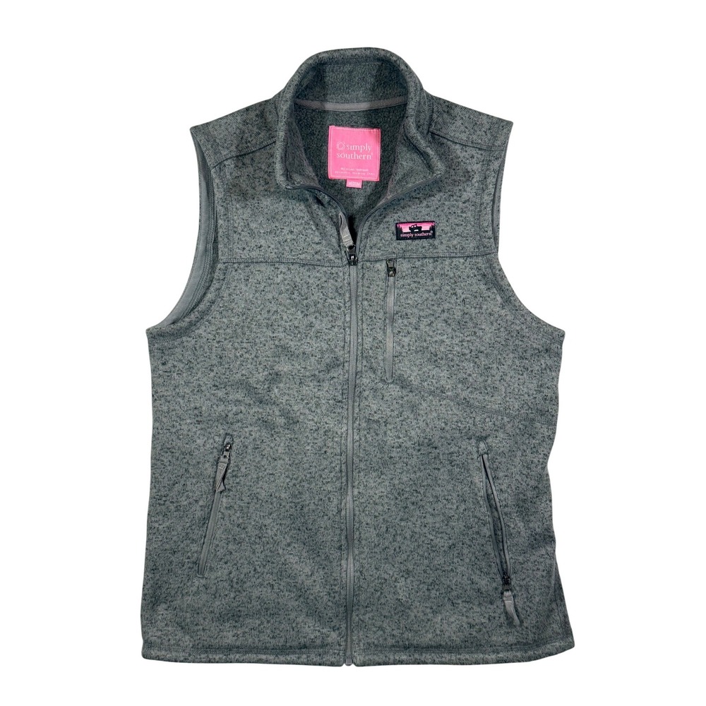Simply Southern Fleece Vest Women Medium Gray Full Zip Gorpcore Coastal Outdoor